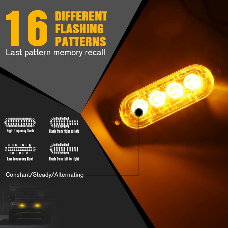 DIBMS 4x LED Emergency Strobe Lights Bar, 4 LED Amber Yellow Warning Flashing Caution Construction Hazard Light Bar For Car Truck Van Off Road Vehicle ATV SUV - Image 2